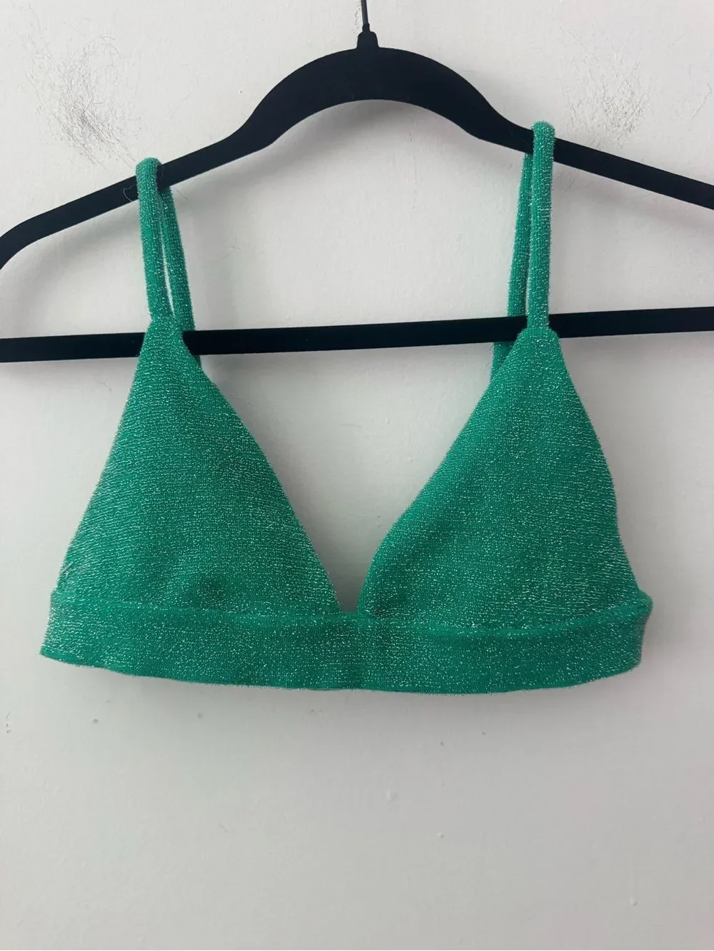 Frankie's Bikinis Green Terry Sparkle Triangle Bikini Top Large